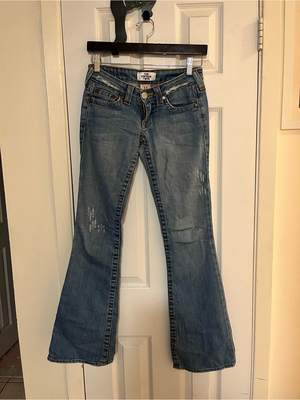 Vintage Medium Blue Flare Jeans with Light Distress